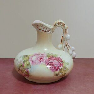 Small Antique Austrian Ewer Vase-Rose Decorated